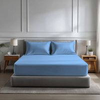 Snug City Microfibre Soft Touch Fitted Sheet 40cm Extra Deep Skirt Plain Dyed Bed Linen in Light Blue | Size: Small Double