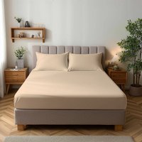 Snug City Microfibre Soft Touch Fitted Sheet 25cm Skirt Plain Dyed Bed Linen in Cream | Size: Super King