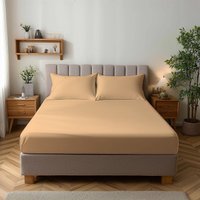 Snug City Microfibre Soft Touch Fitted Sheet 25cm Skirt Plain Dyed Bed Linen in Beige | Size: Super King