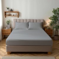 Snug City Microfibre Soft Touch Fitted Sheet 25cm Skirt Plain Dyed Bed Linen in Silver | Size: Super King