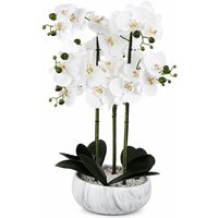Leaf 60cm Orchid Artificial White Marble Effect Ceramic Planter in Green