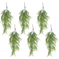 Leaf Pack of 6 x Hanging UV Fire Artificial Button Fern Plant 82cm in Green