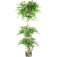 Leaf 180cm Artificial Ficus Tree Triple Ball Topiary Silver Planter in Green