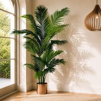 Leaf Artificial Palm Tree Extra Large - HUGE 180cm 6FT Copper Metal Planter in Green