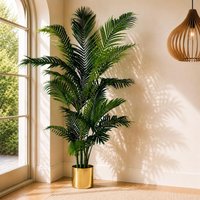 Leaf Artificial Palm Tree Extra Large - HUGE 180cm 6FT Gold Metal Planter in Green