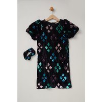 Sequin Shift Dress & Matching Scrunchie Outfit Set
