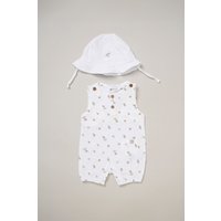 Printed Muslin Romper & Hat Outfit Set m