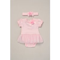 Rose Ribbon Detail All One & Headband Outfit Set Pink m