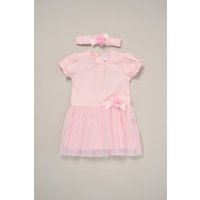 Rose Ribbon Detail Dress & Headband Outfit Set Pink m