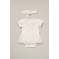 Rose Ribbon Detail Tutu Bodysuit & Headband Outfit Set m