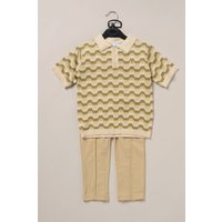 True Knit Patterned Polo Shirt & Pique Trouser Outfit Set Medium Years