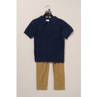 True Knit Patterned Polo Shirt & Pique Trouser Outfit Set Dark Years