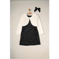 Satin Shift Dress Faux Fur Cardigan & Bow Clip Set Years