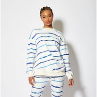 House of Holland Women's Blue Ink Stripe Sweatshirt Zip Detail in White | Size: Small