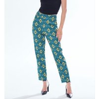Liquorish Women's African Print Suit Trousers in Green, Yellow & Navy | Size: Large