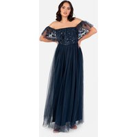 Floral Embellished Bardot Maxi Dress Dark