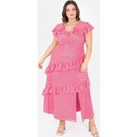 Lovedrobe Women's Flutter Sleeve V Neck Ruffle Midaxi Dress in Pink | Size: 20