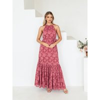 Anaya with Love Women's Frill Halter Neck Maxi Dress in Dark Pink | Size: 18