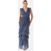 Flutter Sleeve Ruffle Maxi Dress