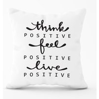 Warren Reed - Designer Think Positive, Feel Positive, Live Positive Outdoor Cushion in Black | Size: 45 cm x 45 cm