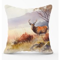 Warren Reed - Designer Stag Deer Water Colour Outdoor Cushion in Brown | Size: 45 cm x 45 cm