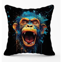 Warren Reed - Designer Crazy Monkey face Splashart Outdoor Cushion in Blue | Size: 45 cm x 45 cm