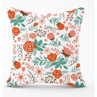 Warren Reed - Designer Orange Floral Pattern Outdoor Cushion in Green | Size: 60 cm x 60 cm