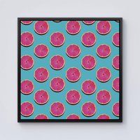 Warren Reed - Designer Fruity Pattern Of Pink Grapefruit Framed Canvas in Black | Size: w10 inch x h10 inch
