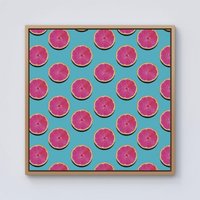 Warren Reed - Designer Fruity Pattern Of Pink Grapefruit Framed Canvas in Light Brown | Size: W30" x H30"