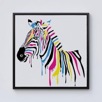 Warren Reed - Designer Multi Coloured Zebra Framed Canvas in Black | Size: w10 inch x h10 inch