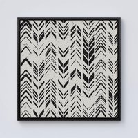Warren Reed - Designer Hand Drawn Chevron Pattern Framed Canvas in Black | Size: W30" x H30"