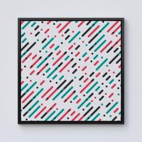 Warren Reed - Designer Overlapping Coloured Diagonal Lines Framed Canvas in Black | Size: w10 inch x h10 inch