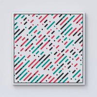 Warren Reed - Designer Overlapping Coloured Diagonal Lines Framed Canvas in Off-White | Size: w40 inch x h40 inch