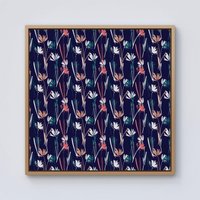 Warren Reed - Designer Hand Drawn Wild Flowers Framed Canvas in Light Brown | Size: w10 inch x h10 inch