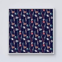 Warren Reed - Designer Hand Drawn Wild Flowers Framed Canvas in Off-White | Size: W16" x H16"