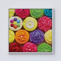 Warren Reed - Designer Bright Colourful Cupcakes Framed Canvas in Off-White | Size: W16" x H16"