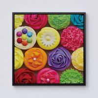 Warren Reed - Designer Bright Colourful Cupcakes Framed Canvas in Black | Size: w40 inch x h40 inch