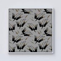 Warren Reed - Designer Black & Gold Fire Bird Silhouettes Framed Canvas in Off-White | Size: w10 inch x h10 inch