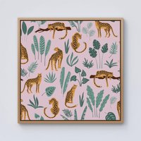 Warren Reed - Designer Hand Drawn Leopards Framed Canvas in Light Brown | Size: w10 inch x h10 inch
