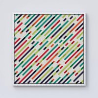 Warren Reed - Designer Coloured Diagonal Abstract Pattern Framed Canvas in Off-White | Size: W30" x H30"