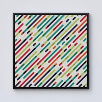 Warren Reed - Designer Coloured Diagonal Abstract Pattern Framed Canvas in Black | Size: W30" x H30"