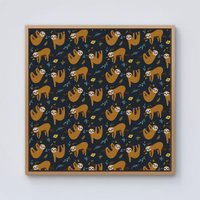Warren Reed - Designer Cute Sloths Framed Canvas in Light Brown | Size: w10 inch x h10 inch