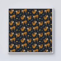 Warren Reed - Designer Cute Sloths Framed Canvas in Off-White | Size: W16" x H16"