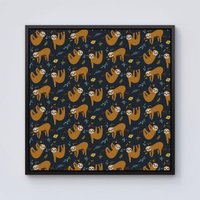 Warren Reed - Designer Cute Sloths Framed Canvas in Black | Size: W30" x H30"