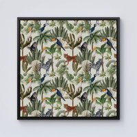 Warren Reed - Designer Exotic Trees & Animals Framed Canvas in Black | Size: W16" x H16"