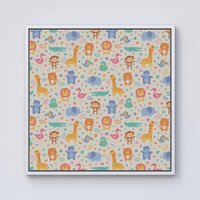 Warren Reed - Designer Cute Pastel Jungle Animals Framed Canvas in Off-White | Size: W16" x H16"