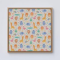 Warren Reed - Designer Cute Pastel Jungle Animals Framed Canvas in Light Brown | Size: W16" x H16"