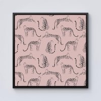 Warren Reed - Designer Abstract Leopard Pattern Framed Canvas in Black | Size: W16" x H16"