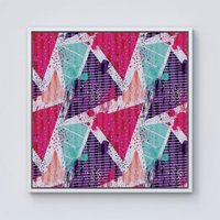 Warren Reed - Designer Shabby Geometric Pattern Framed Canvas in Off-White | Size: w10 inch x h10 inch