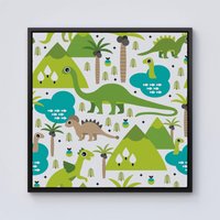 Warren Reed - Designer Baby Dinosaur Print Framed Canvas in Black | Size: W30" x H30"